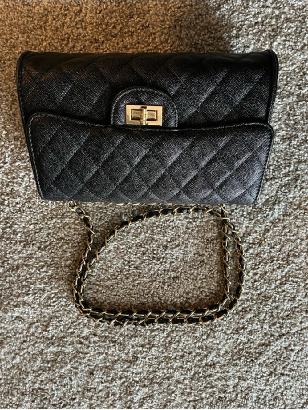 Quilted Black Crossbody Bag with Gold Chain Strap